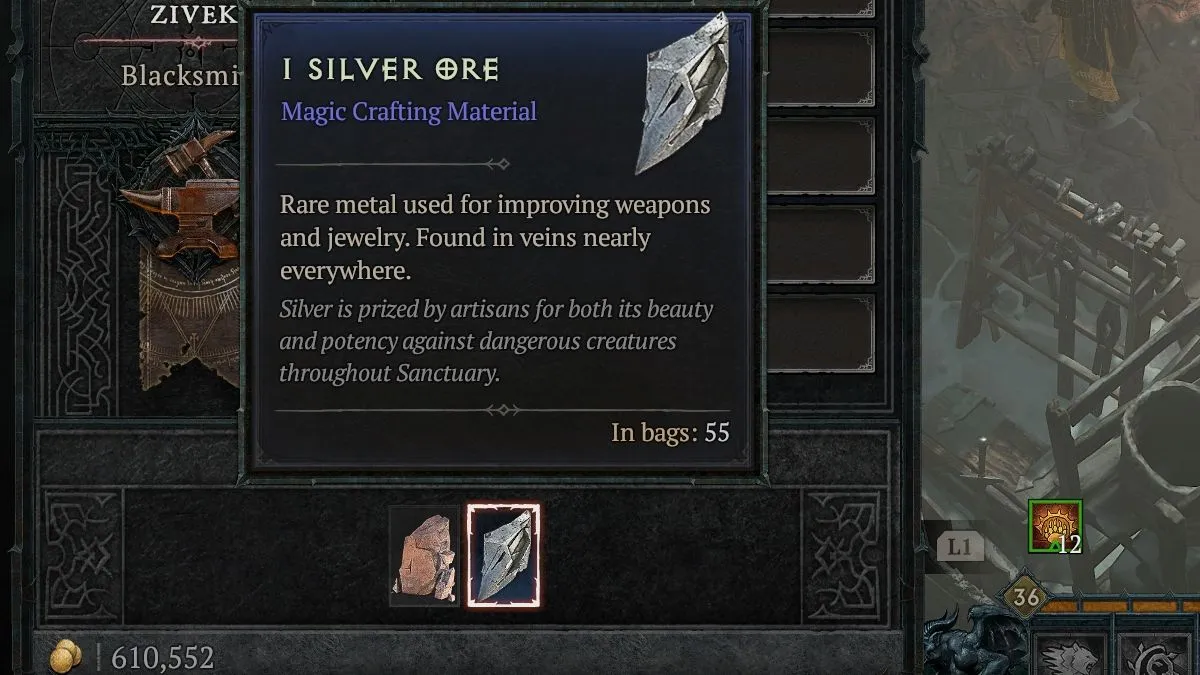 Salvaging and receiving Silver Ore in Diablo 4