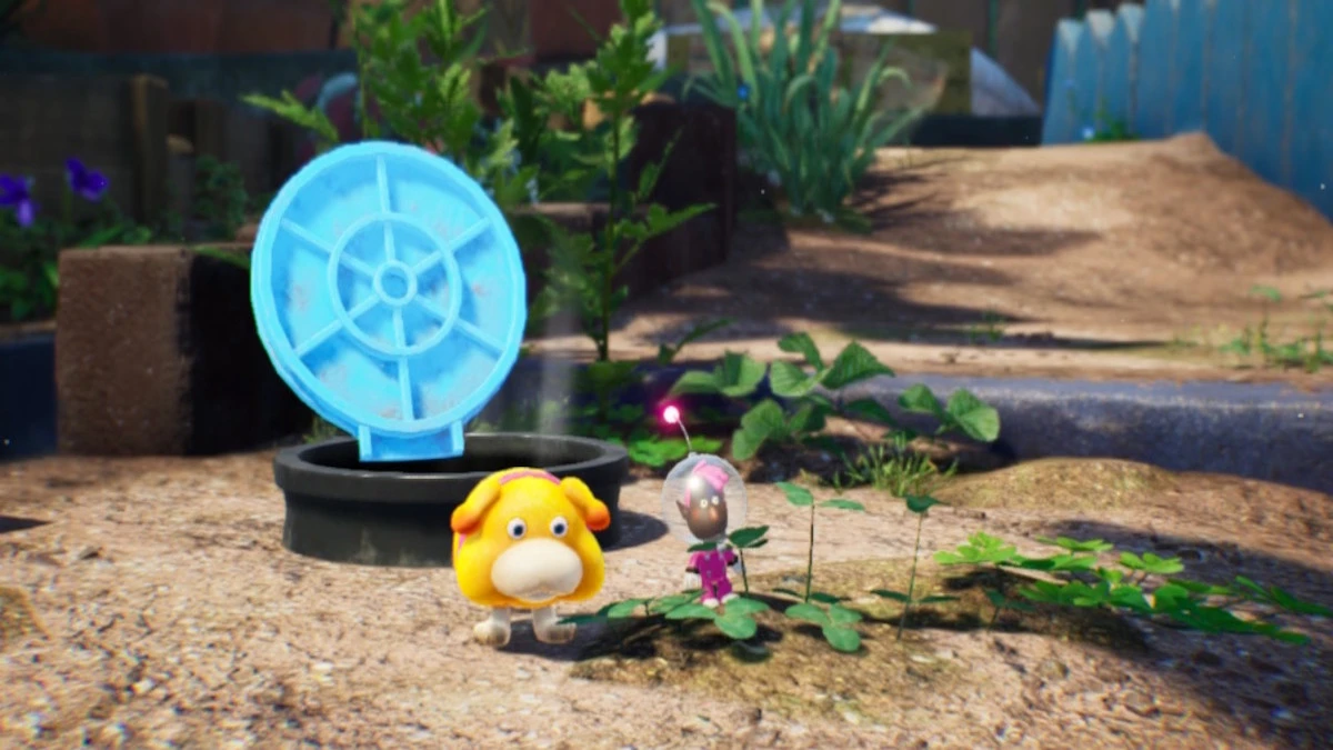 Oatchi and playable character in Pikmin 4.